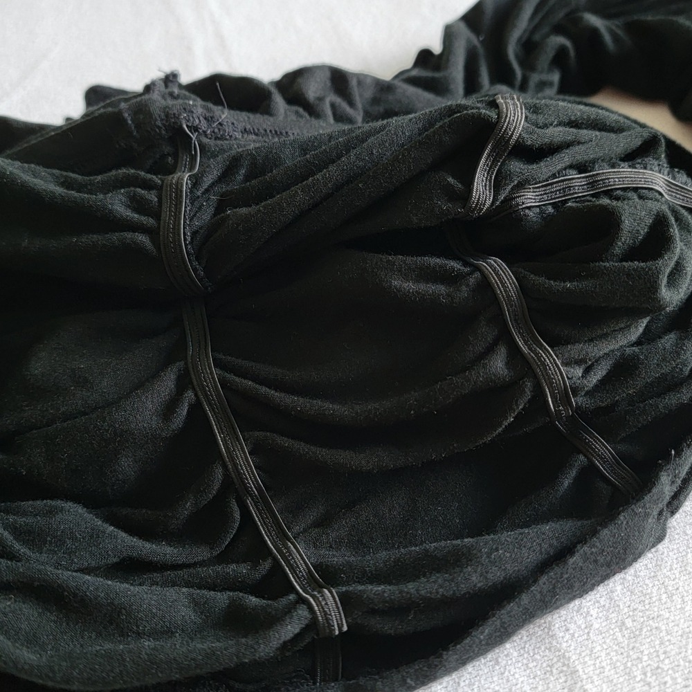VTG 90s Picasso Ruched Black Top Women M Long Sleeve Y2K Gothic Coquette Grunge - Picture 9 of 10